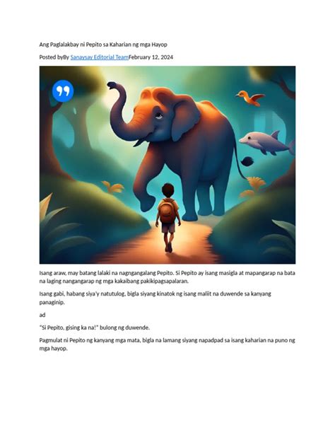 ang paglalakbay ni pepito sa kaharian ng mga hayop|DepEd Learning Portal.